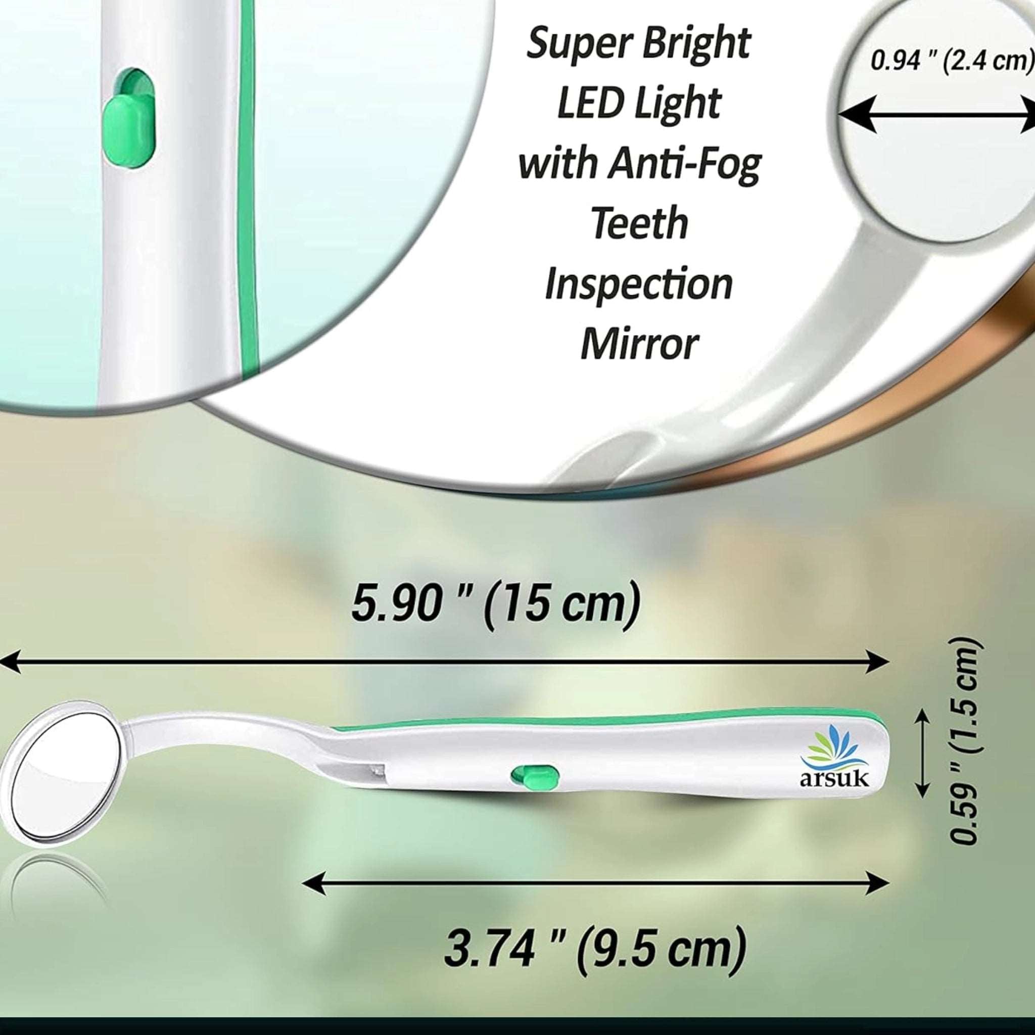 Dental Mirror with Light Anti-Fog, Teeth Inspection Dentist LED Mirror, Mouth Oral Care, 5.90 inches (15cm) Blue & Green Pack of 2