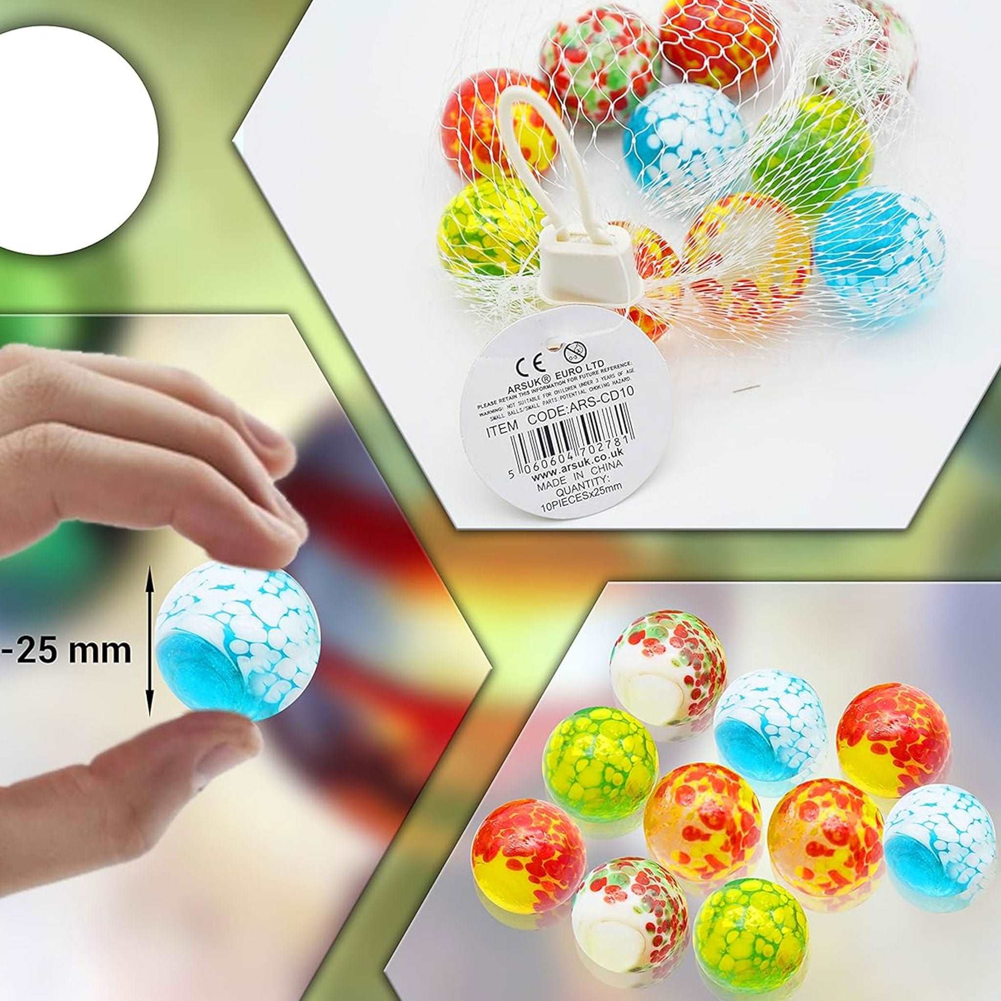 10Pcs Doted Marbles - Glass Marbles, Assorted Cat's Eye Marbles, Games for Kids