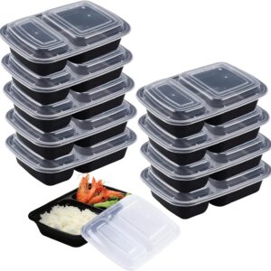 10 Pack 2 Compartment Meal Prep Containers Reusable with Lids (830 ml) - BPA Free Food Storage
