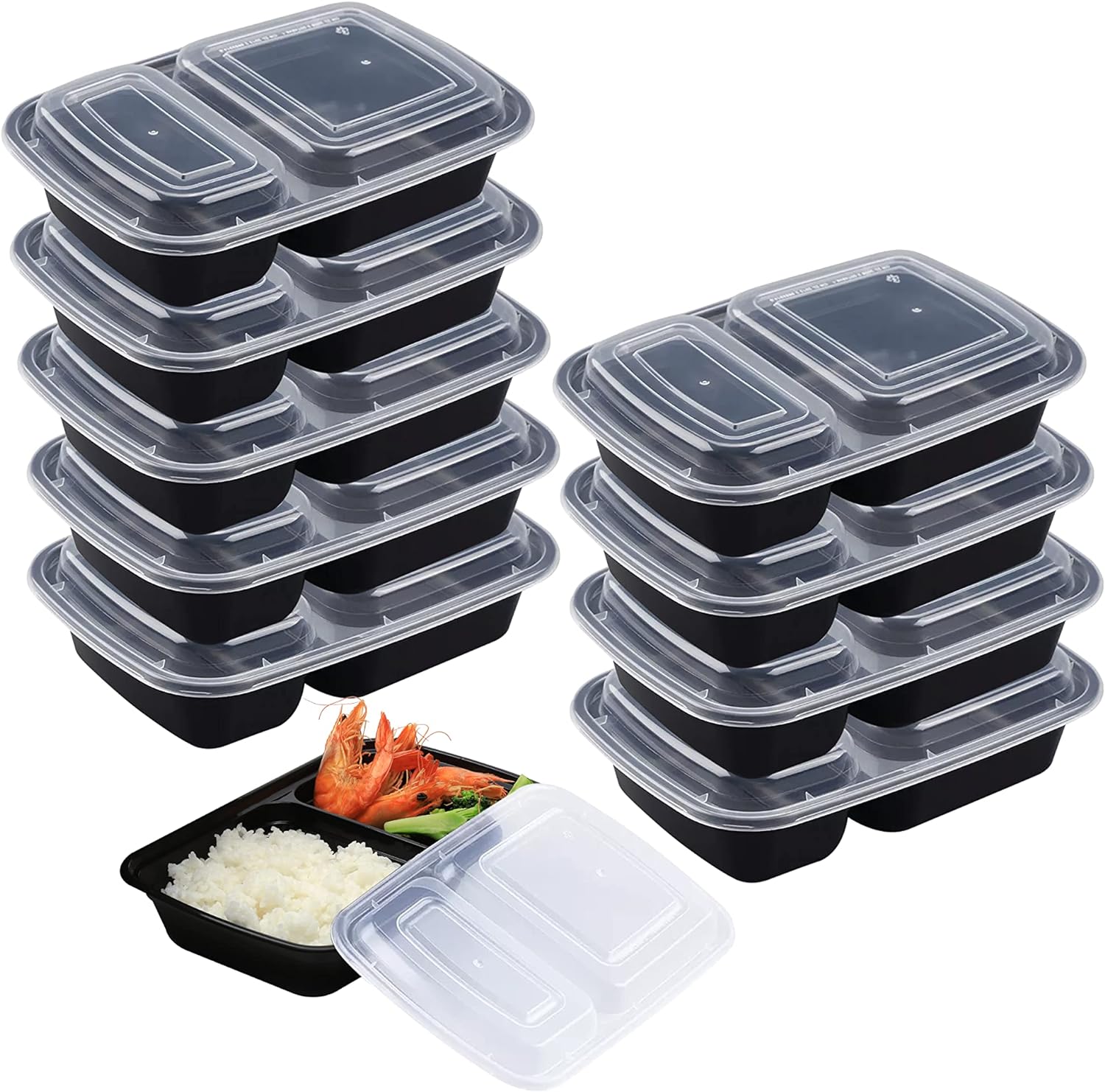 10 Pack 2 Compartment Meal Prep Containers Reusable with Lids (830 ml) - BPA Free Food Storage