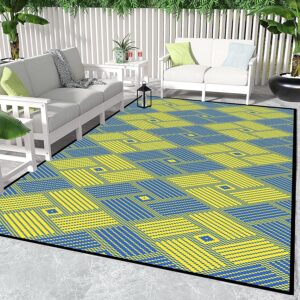 Outdoor Rug Waterproof Lightweight Foldable Plastic Reversible Mat (210x150cm - Yellow & Blue)